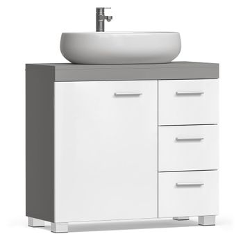 Mueble Bajo Lavabo, Gris Cemento + Blanco Nube / No apto para lavabos de pedestal