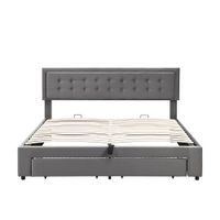 cama de matrimonio de terciopelo 160x200cm con almacenaje y 1 cajongris