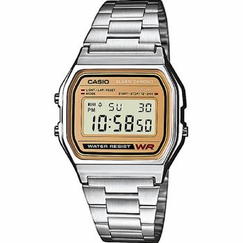 Reloj Casio Vintage Unisex Iconic Plateado Esfera Dorada A158WEA-9EF