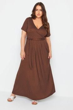 Yours Vestido Largo Marrón De Pequeños Lunares, Mujer Curvy Y Tallas Grandes, Yours