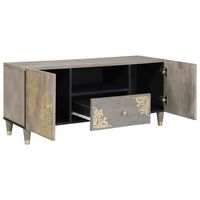 mueble de tv  mueble de salon  gabinete de tv gris 105 x 33 x 46 cm madera de mango maciza