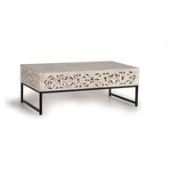 mesa de cafe madera de mango y patas de metal color envejecido