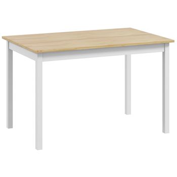 HOMCOM Mesa de comedor mesa de cocina estructura en madera maciza 4 personas diseño vintage 120 cm natural y Blanco   Aosom España