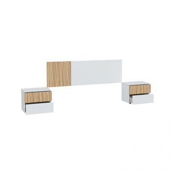 Cabecero Para Cama De 135-150 Cm Y 2 Mesitas Con Cajones Ethna Blanco Artik (blanco Mate) - Natur 166 X 50 X 3 Cm