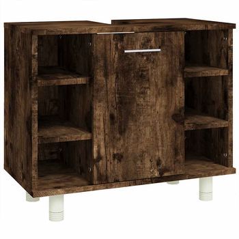 Armario De Baño | Mueble Baño Madera Contrachapada Roble Ahumado 60x32x53,5cm