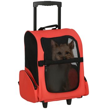 PawHut Transportín 2 en 1 para Mascotas Mochila o Carrito de Viaje con 2 Ruedas Asa retráctil de Aluminio Bolsillos 42x25x55 cm Rojo   Aosom España