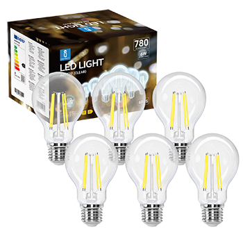 Aigostar - Bombilla LED E27 Edison, 6W Equivalente a 58W, Blanco Frío 6500K, 780 Lúmenes, Bombilla LED Vintage Decorativa A60 de Filamento, No Regulable, Cristal Transparente, Pack 6