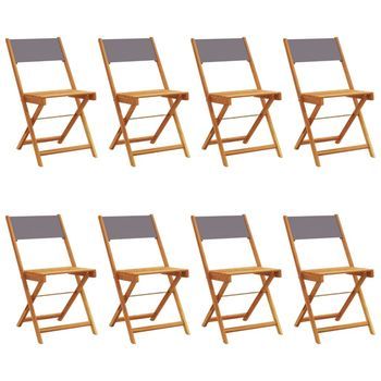 Pack 8 Uds Sillas De Jardín | Silla De Exterior | Sillón Plegables Madera Maciza Y Tela Antracita