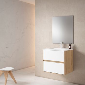 Mueble Mydesign 60 Cm, Estructura Roble Moderno Frontal Blanco Mate. Pack Mueble + Lavabo.