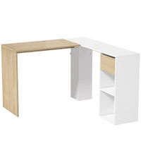 homcom escritorio esquinero en l de 120x110 cm con cajon y 2 estantes para oficina en casa estudio blanco y natural