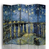 legendarte - biombo noche estrellada sobre el rodano - vincent van gogh - separador de ambientes para interiores cm 180x170 5 paneles