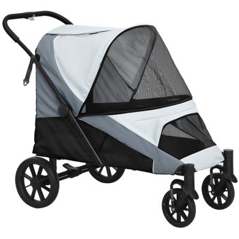 PawHut Cochecito Plegable para Mascotas con Ventanas de Malla Cojín Acolchado para Perros de hasta 30 kg 124x67x100 cm Gris