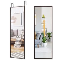 costway espejo de cuerpo entero para pared con 2 set de ganchos regulables para habitacion bano entrada cafe 107 x 15 x 365 cm