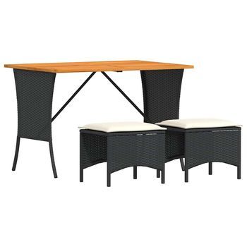 Set Comedor De Jardín 3 Pzas Con Cojines Ratán Sintético Negro Cfw510813