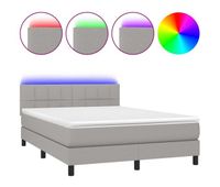 cama box spring colchon y luces led tela gris claro 140x200 cm bloques con cuadros