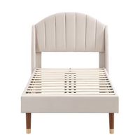 cama tapizada 90x200 con somier silencioso y cabecero ergonomico cama individual beige en terciopelo