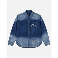 evisu camisa manga larga 2eshtm6sl1022 ht washed denim ls shirt-indm mid tone indigo para hombre
