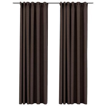 2 Piezas Cortinas Opacas | Cortinas Oscurantes Ganchos Look De Lino Gris Taupe 140x225cm