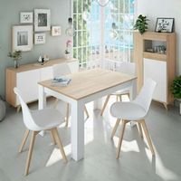 conjunto 4 muebles salon color blanco kendra y roble canadian mesa comedor extensible vitrina aparador 4u silla