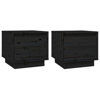 Pack 2 Uds Mesitas De Noche | Mesa Auxiliar | Mesilla Madera Maciza De Pino Negro 35x34x32 Cm