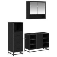 juego de muebles de bano  armario de bano 3 piezas roble negro madera de ingenieria