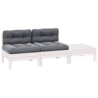 muebles de jardin 3 uds  mesa y sillas y cojines blanco madera maciza pino