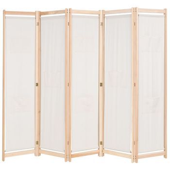 Biombo Divisor 5 Paneles De Tela Crema 200x170x4 Cm Vidaxl