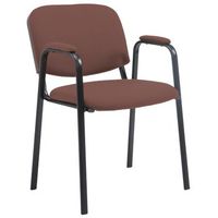 silla de visita con reposabrazos integrados para zona de espera en tejido marron base de 4 patas en metal negro 100003386