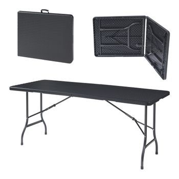 Mesa Plegable Mark Exterior 180x75x72cm - Efecto Ratán Negro [en.casa]