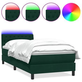 Cama Box Spring Con Colchón Y Led Terciopelo Verde Oscuro 80x220 Cm Vidaxl