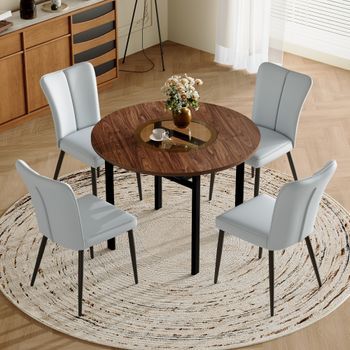 Conjunto De Mesa Y 4 Sillas - Comedor - Mdf, Vidrio Y Pu - Marrón, Negro Y Gris (100x100cm)