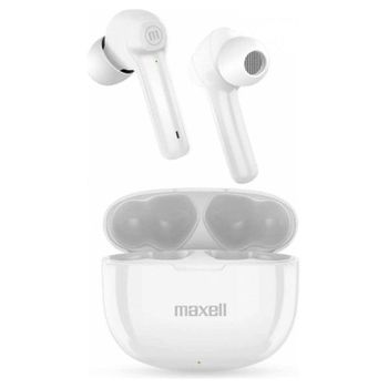 Auriculares Maxell Dynamic+ inalámbricos Bluetooth para música y llamadas con micrófono y estuche de carga, color blanco