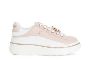 zapatilla de piel con accesorio esmaltado. beige/white 37
