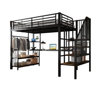 Cama alta,cama infantil de metal 120x200cm,negro+natural