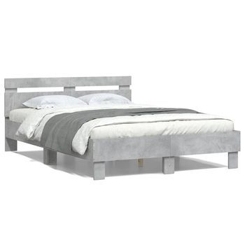 Cama Matrimonial | Cama Para Adultos | Cama Con Cabecero Madera De Ingeniería Gris Hormigón 120x200 Cm