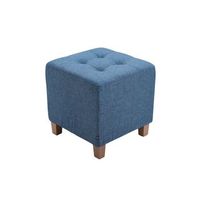 taburete bajo reposapies tapizado en tela azul patas de madera 45x46 cm 100000158
