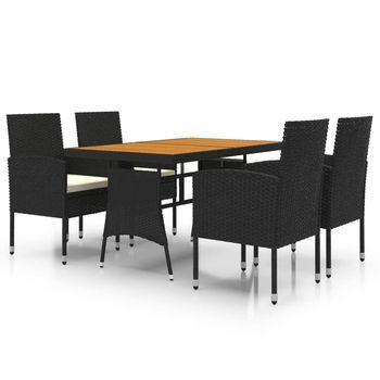 Juego De Comedor De Jardín 5 Piezas | Mueble De Jardín Ratán Sintético Negro