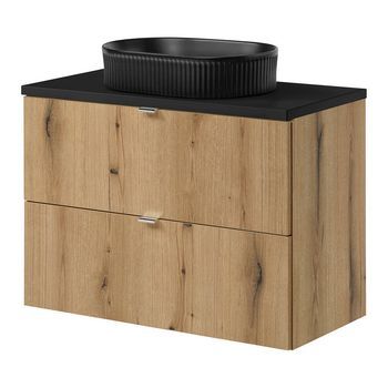 Mueble Bajo 'newport' Con Lavabo De Cerámica Y 2 Cajones 80x71x40 Cm - Roble/negro