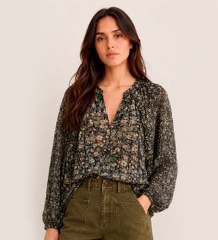 BA&SH para mujer. 1H26KROS Blusa Kross caqui (34), Casual, Verde, Viscosa, Floral, Manga larga