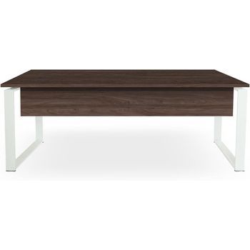 Mesa-escritorio Con Faldón. Estructura Metálica Cerrado Blanco.  200x80 Cm. Nogal. Ofilike