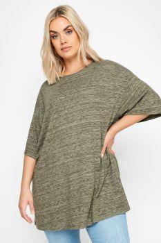 Yours Camiseta Verde Oliva De Rayas, Mujer Curvy Y Tallas Grandes, Yours