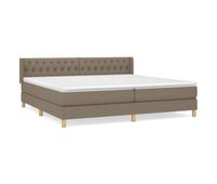 cama box spring con colchon tela gris taupe 200x200 cm diseno de botones