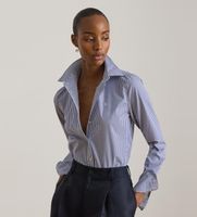 lauren ralph lauren para mujer 200859048001 camisa de algodon con rayas classic fit azul xs casual manga larga