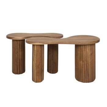 Conjunto de mesas de centro de madera orgánica en tonos marrones