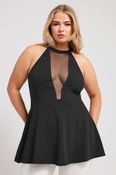 Yours London Top Negro Sin Mangas Cuello Choker, Mujer Curvy Y Tallas Grandes, Yours London