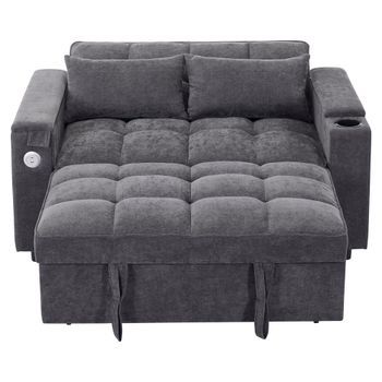 Sofá Cama 140.5x74x82 Cm - 3 En 1, Con Respaldo Ajustable, Usb, Mesa Oculta, Portavasos - Gris