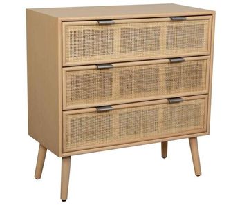 Cómoda de mdf y rattan 3 cajones marrón 75x35x78h cm