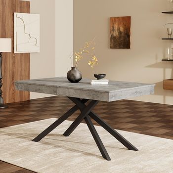 Sweiko Mesa Extensible 140/ 180x80 Cm – Gris, Tablero Grueso, Patas Metálicas, 6-8 Personas