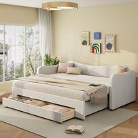 cama nido de 90180 x 200 cm con 2 cajones - puertos usb y usb-c - somier de laminas incluido - terciopelo - beige colchon no incluido