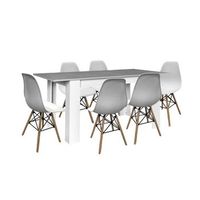 mesa extensible de comedor o cocina blanco y gris  6 sillas estilo nordico blanco